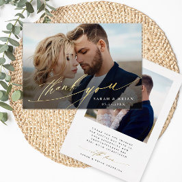 シックモダン2フォトゴールドフォイルサンキューカード 箔招待状