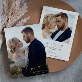 シックモダン2フォトゴールドフォイルサンキューカード 箔招待状