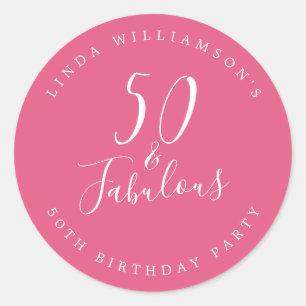 シックモダン50素晴らしいホットピンク50誕生日 ラウンドシール