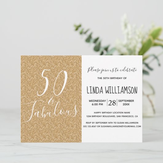 シックモダン50素晴らしい金ゴールドグリッター50th誕生日 招待状 (スタンド正面)