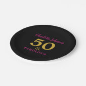 シックモダン50thバースデーパーティーブラックピンク金ゴールド ペーパープレート (アングル)