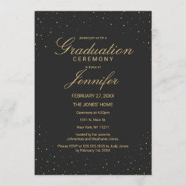 シックモダン·金ゴールドが黒の卒業式で斑入り 招待状