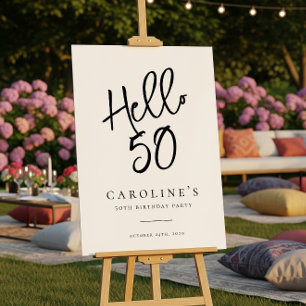 シックモダン「Hello 50」バースデーパーティー歓迎サイン ポスター