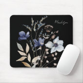 シックモノグラムのかわいらしウォーターカラーブルーフラワー マウスパッド (マウス)