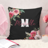 シックモノグラムのなピンクのフローラ水色 クッション