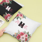 シックモノグラムのなピンクのフローラ水色 クッション