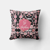 シックモノグラムのなピンク色の花の模様（黒） クッション (裏面)