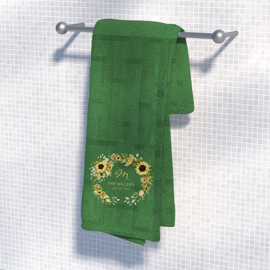 シックモノグラムのイニシャルモダンファームハウスグリーン バスタオルセット