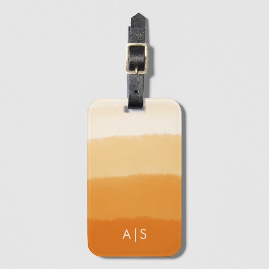 シックモノグラムのウォーターカラーパンプキンオレンジグラデーション色 ラゲッジタグ (正面縦)
