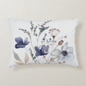 シックモノグラムのエレガントウォーターカラーブルーフラワー アクセントクッション (正面)