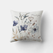 シックモノグラムのエレガントウォーターカラーブルーフラワー クッション (裏面)