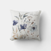 シックモノグラムのエレガントウォーターカラーブルーフラワー クッション (正面)