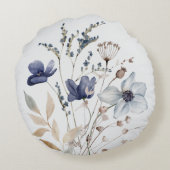 シックモノグラムのエレガントウォーターカラーブルーフラワー ラウンドクッション (裏面)