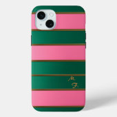 シックモノグラムのピはっきりしたンク&グリーン、金ゴールドストライプの Case-Mate iPhoneケース (裏面)