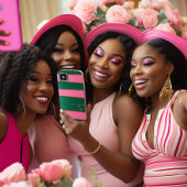 シックモノグラムのピはっきりしたンク&グリーン、金ゴールドストライプの Case-Mate iPhoneケース