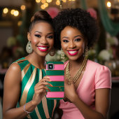 シックモノグラムのピはっきりしたンク&グリーン、金ゴールドストライプの Case-Mate iPhoneケース