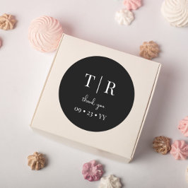 シックモノグラムのブラック&ホワイト結婚ズ・サンキュー ラウンドシール