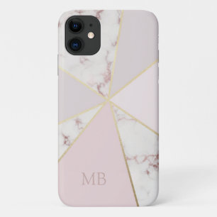 シックモノグラムのマーブルジオメトリックピンク金ゴールド iPhone 11 ケース