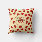シックモノグラムの赤いハートオン黄 クッション (裏面)