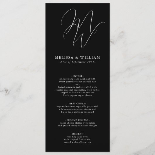 シックモノグラムイニシャル結婚白黒 メニュー (正面)