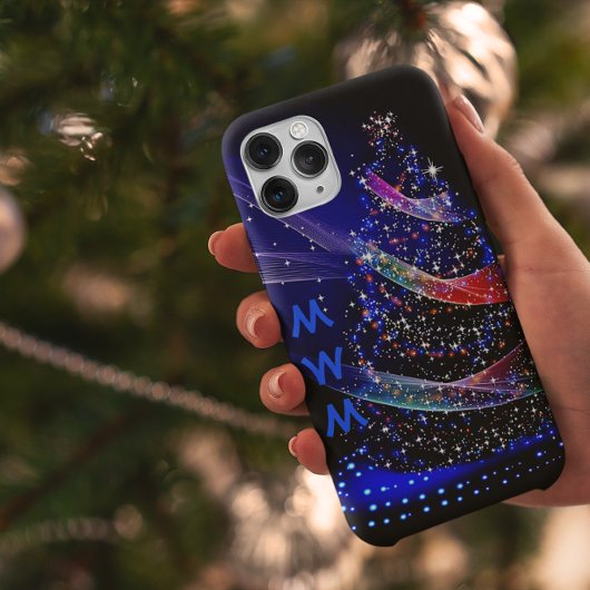 シックモノグラムグリッタークリスマスツリーネイビー Case-Mate iPhoneケース