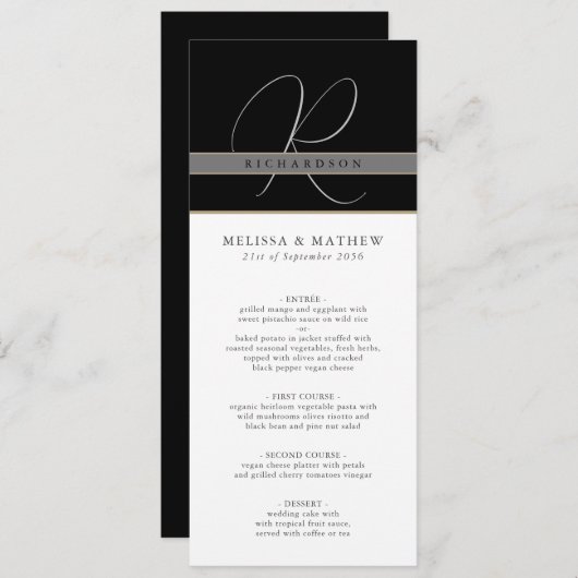 シックモノグラムチャー白黒結婚ズ メニュー (正面/裏面)