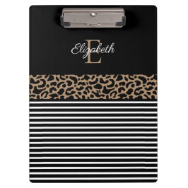シックモノグラムブラックレオパードアニマルプリント クリップボード
