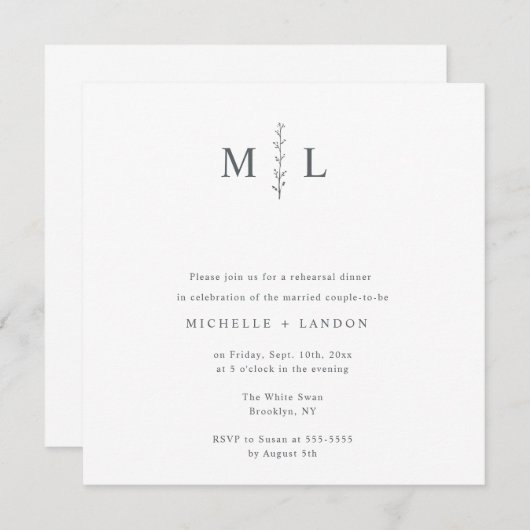 シックモノグラムブランチリハーサルディナー招待状 招待状 (正面/裏面)