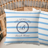 シックモノグラムブルーストライプビーチズファミリーネーム クッション