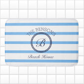 シックモノグラムブルーストライプビーチズファミリーネーム バスマット