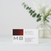 シックモノグラムホワイトレッドストライプビジネスカード 名刺 (スタンド正面)