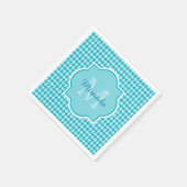 シックモノグラム千鳥格子のターコイズ スタンダードカクテルナプキン (角)