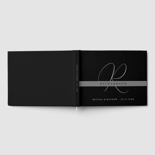 シックモノグラム白黒グレイ結婚ズ ゲストブック (全面)