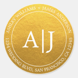 シックモノグラム結婚ズ差出人住所クラシック金ゴールド ラウンドシール
