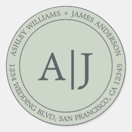シックモノグラム結婚ズ差出人住所パステルグリーン ラウンドシール