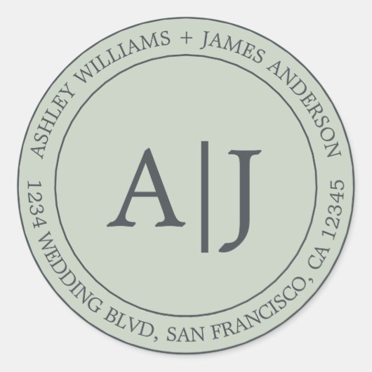 シックモノグラム結婚ズ差出人住所パステルグリーン ラウンドシール (正面)