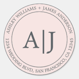 シックモノグラム結婚ズ差出人住所パステルピンク ラウンドシール