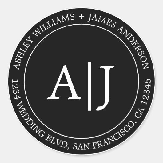 シックモノグラム結婚ズ差出人住所ブラック ラウンドシール (正面)