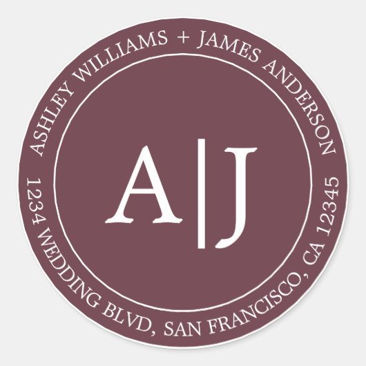 シックモノグラム結婚ズ差出人住所ブルゴーニュ ラウンドシール (正面)