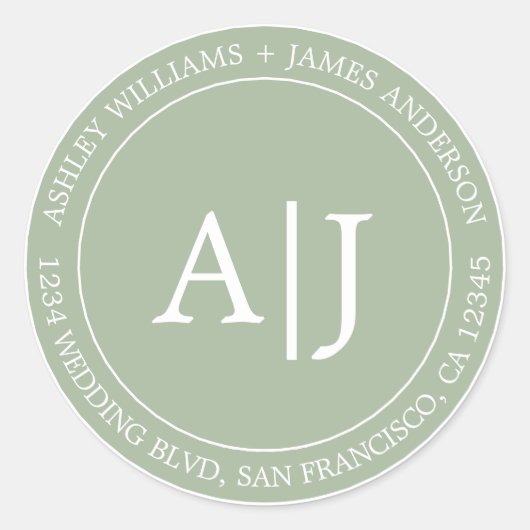 シックモノグラム結婚ズ差出人住所ローレルグリーン ラウンドシール (正面)