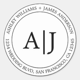 シックモノグラム結婚ズ差出人住所白黒 ラウンドシール