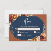 シックユニークな秋のオレンジ色の海軍フローラ結婚ズ 出欠カード (正面)