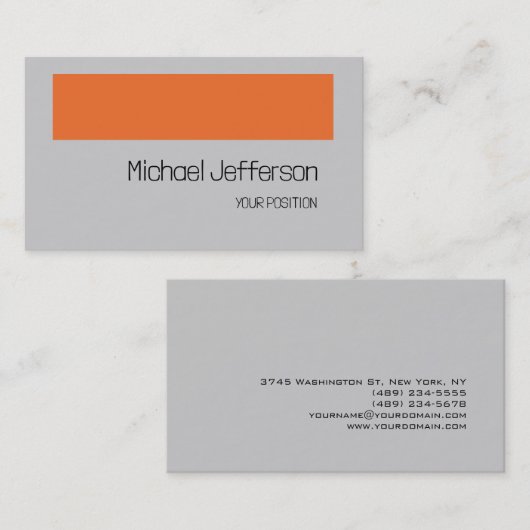 シックユニークミニマルモダンリストプレイングレーオレンジ 名刺 (正面/裏面)