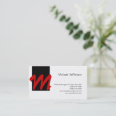 シックユニークモノグラム白黒レッドビジネスカード 名刺 (スタンド正面)