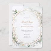 シックユーカリフェイク金ゴールドグリッターブライダルシャワー 招待状 (正面)