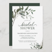 シックユーカリプスグリーンリーエレガントブライダルシャワー 招待状 (正面/裏面)