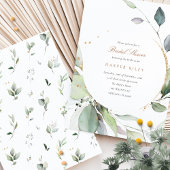 シックユーカリ及び金ゴールドグリッターブライダルシャワー 招待状