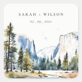 シックヨセミテ国立公園CAウォーターカラー結婚ズ スクエアシール