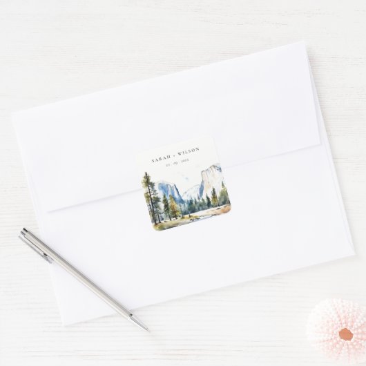 シックヨセミテ国立公園CAウォーターカラー結婚ズ スクエアシール (封筒)