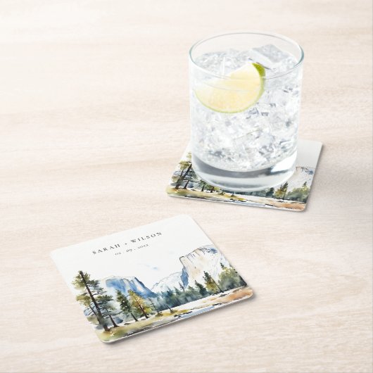 シックヨセミテ国立公園CAウォーターカラー結婚ズ スクエアペーパーコースター (インサイチュ)